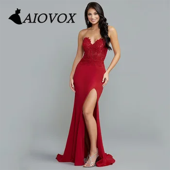 AIOVOX סטרפלס V-צוואר רשמית נשף שמלה אפליקציות תחרה בתולת ים שמלת ערב נשים פתוחה בחזרה חרך Vestidos דה נוצ ' ה.
